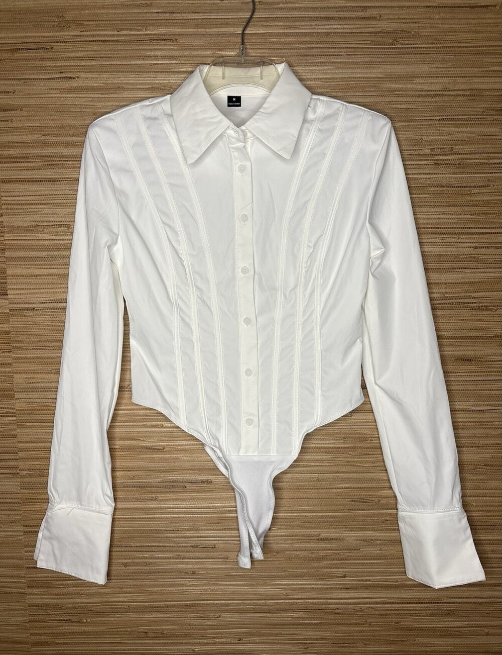 Hauture Bold Shoulder Boning Long Sleeve Shirt Bodysuit White Sz M